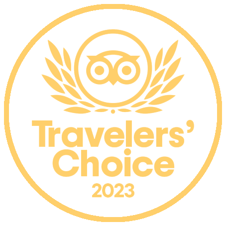 Yellow logo with a transparent background for TripAdvisor's Travelers' Choice 2023